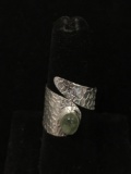 New! Unique Hammered Textured Prehnite Center Adjustable Sterling Silver Bypass Ring Band SRP $ 39