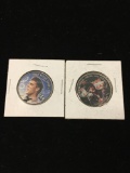 2 Count Lot of Painted Elvis Presley Painted Kennedy Half Dollar Coins