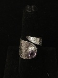 New! Amazing Hammered Textured Amethyst Center Adjustable Sterling Silver Bypass Ring Band SRP $ 39