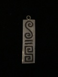 ATI Mexican Designed Rectangular 39x11mm Scroll & Greek Key Decorated Sterling Silver Pendant