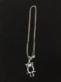 Round Faceted Diamond Accented 1in Tall Sterling Silver Owl Pendant w/ 18in Long Cable Chain