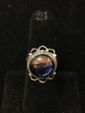 New! Gorgeous Detailed Multi-Color Dichroic Glass Sterling Silver Ring Band-Size 6 SRP $ 49