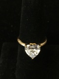 Heart Faceted 9mm Zircon Center Gold-Tone Sterling Silver Solitaire Engagement Ring Band-Size 6