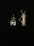 Lot of Two Sterling Silver Items, One Single Stud Earring w/ 8mm Round Zircon & One Golf Bag Charm
