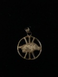 Logoart Designed Wart Hog Motif Round 0.75in Gold-Tone Sterling Silver Pendant