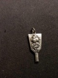 Oriental Woman Fanning Self Sterling Silver Charm Pendant