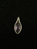 Marquise Faceted 12x6mm Bezel Set Amethyst Sterling Silver Pendant