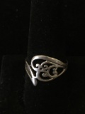 Vintage Filigree Decorated 15mm Wide Tapered Sterling Silver Ring Band-Size 9