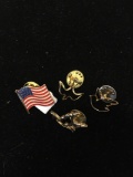 Lot of Four Various Shape & Style Gold-Tone Alloy Commemorative Pins, Three Religious & One American