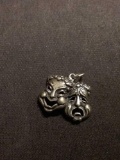 Theatrical Acting Mask Sterling Silver Charm Pendant
