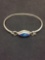 Diamond Shaped Turquoise Inlaid Taxco Mexican Made 3in Diameter Sterling Silver Bangle Bracelet