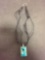 Rectangular 33x20mm Dyed Aqua Druzy Quartz Sterling Silver Pendant w/ Leather & Lace 18in Cord