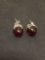 Round 11mm Red Glass Cabochon Featured Pair of Sterling Silver Button Earrings