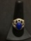 Oval 13x8mm Lapis Cabochon Hand Carving Decorated 20mm Wide Tapered Sterling Silver Ring Band-Size 9