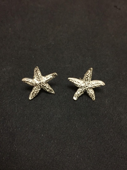 Starfish Motif 17mm Diameter Pair of Sterling Silver Button Earrings