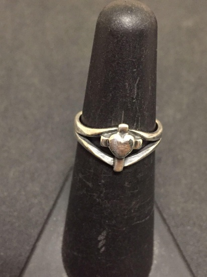 James Avery Designed Cross & Heart Motif 10mm Wide Tapered Split Shank Sterling Silver Ring