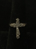 Vintage Marcasite Accented Sterling Silver Cross Ring Band- Size 7