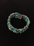 Signed Designer 12mm Wide Triple Banded Turquoise & Sterling Silver Beaded Cuff Bracelet