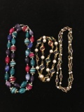 Lot of Three Various Style Colorful Fashion Beaded Necklaces, One 24in, One 26in & One 18in