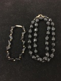 Lot of Two Art Deco Noir Style Fashion Items, One 18in Beaded Necklace & One 7in Beaded Bracelet