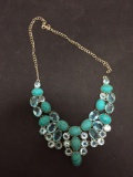 Oval Turquoise & Aqua Colored Gemstone Accented Stamped 925 Nickel Silver Necklace