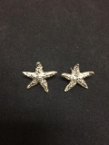 Starfish Motif 17mm Diameter Pair of Sterling Silver Button Earrings