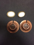 Lot of Two Baer SF Designed Alloy Fashion Earrings, Copper-Tone Round 43mm & Faux Ivory Oval 30x22mm