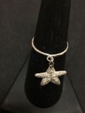 Sterling Silver 1.0mm Wide Shank w/ 15mm Diameter Starfish Charm Ring Band-Size 6