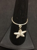 Sterling Silver 1.0mm Wide Shank w/ 15mm Diameter Starfish Charm Ring Band-Size 7