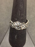 Oxidized Signed Designer 9mm Wide Hand-Carved Flower Blossom Sterling Silver Ring Band-Size 8