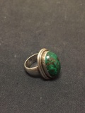 Oval 20x13mm Green Turquoise Cabochon Handmade Rustic Sterling Silver Ring Band-Size 6