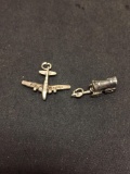 Lot of Two Sterling Silver Charms, One US Army B19 Plane & Plains Covered Wagon