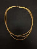 Italian Made Triple Stranded Wheat Link 6.0mm Wide 18in Long Gold-Tone Sterling Silver Necklace