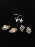 Lot of Three Various Size & Style Rhinestone Accented Pairs of Alloy Fashion Earrings