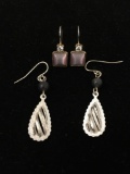 Lot of Two Silver-Tone Alloy Cat's Eye Stone Accented Pairs of Fashion Earrings