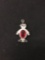 Boy in Baseball Cap with Red Gemstone Sterling Silver Charm Pendant