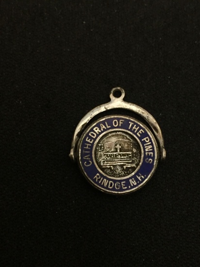 Vintage Cathedral of The Pines NH Enamel & Sterling Silver Moving Charm Pendant