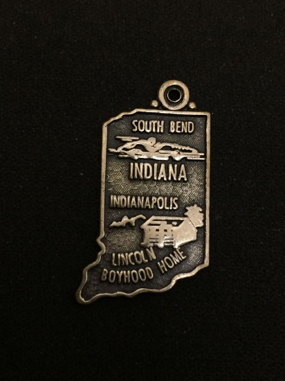 Vintage State of Indiana Outline Sterling Silver Charm Pendant - Lincoln Boyhood Home