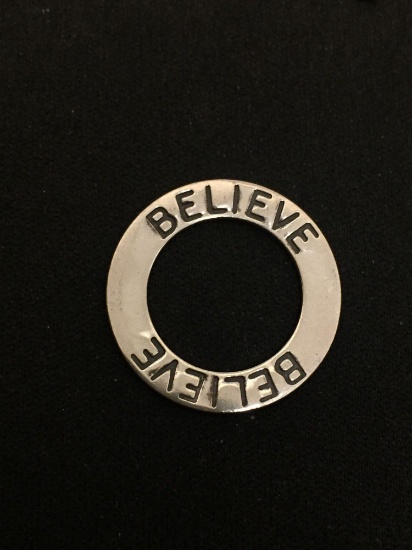 Designer BELIEVE Open Circle Sterling Silver Charm Pendant
