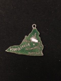 Green Glass & Sterling Silver Virginia Outline Charm Pendant
