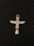 Native American 3D Totem Pole Sterling Silver Charm Pendant