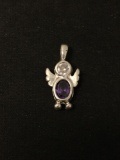 Gemstone Lined Angel Sterling Silver Charm Pendant