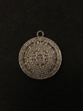 Aztec Mayan Sun Calendar Sterling Silver Charm Pendant