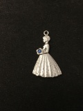 Ball Gown Woman Holding Sapphire Sterling Silver Charm Pendant