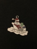 Enameled Santa & His Sleigh Christmas Sterling Silver Charm Pendant