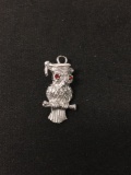 WOW Graduation Owl W/ Gemstone Eyes Sterling Silver Charm Pendant