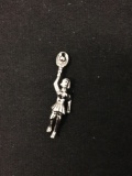 Woman Playing Tennis Sterling Silver Charm Pendant