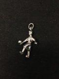 3D Person Bowling Sterling Silver Charm Pendant