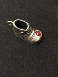 Boys Boot Shoe W/ Red Rhinestone Sterling Silver Charm Pendant