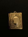 Large Gold Tone Opening Book Locket Sterling Silver Charm Pendant